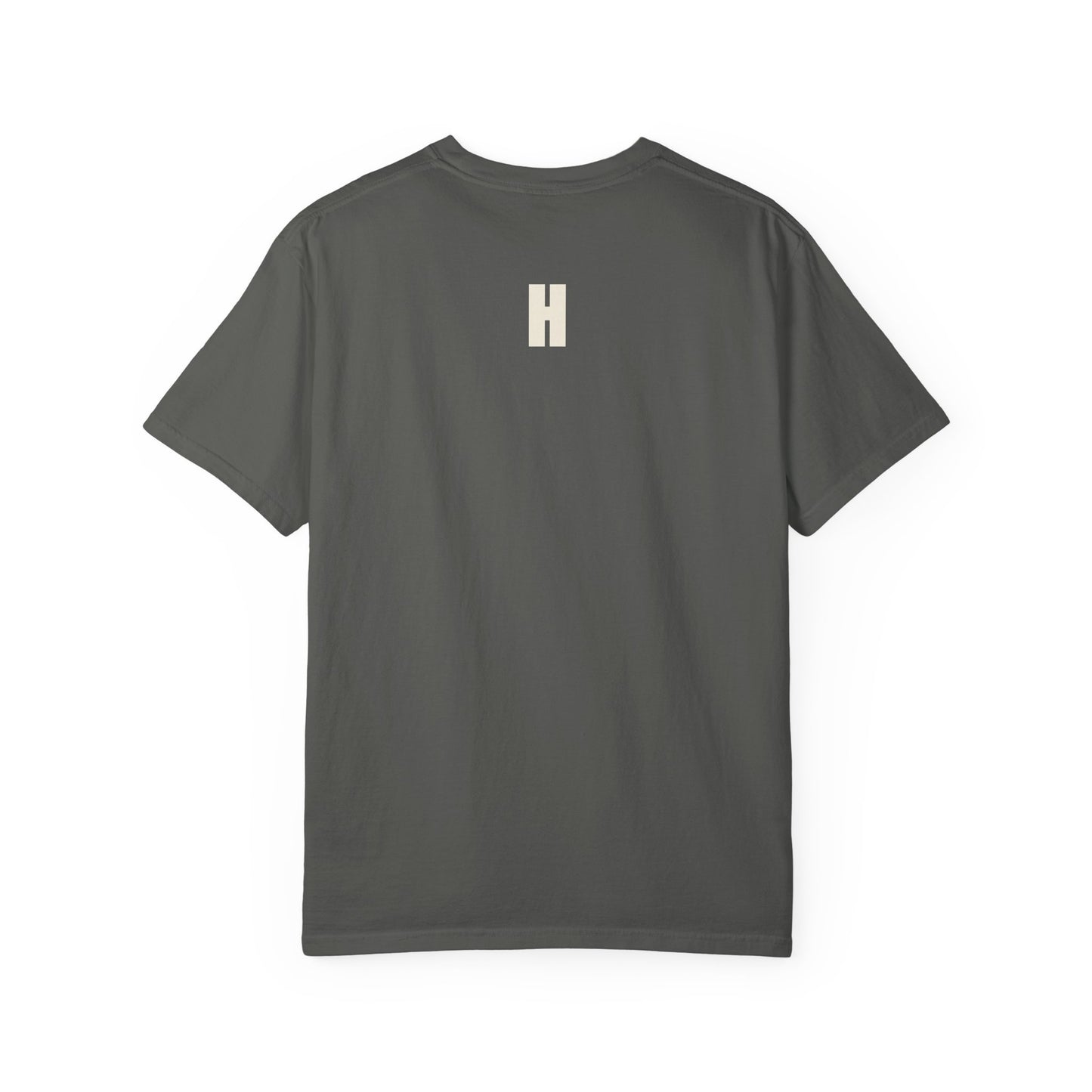 The Chase Tee — CHASE THE WIND. chest line, H monogram at the back collar, garment-dyed cotton