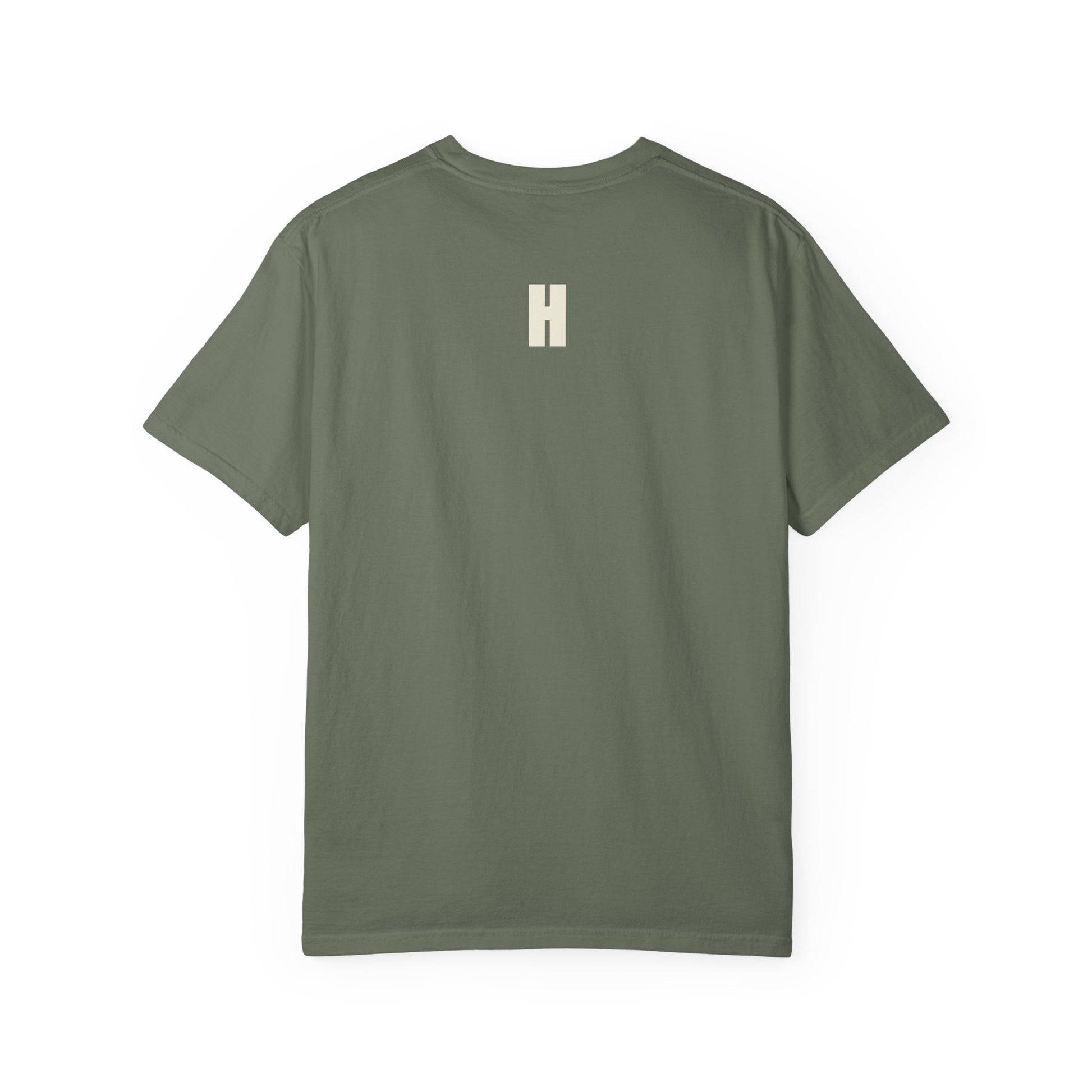 The Chase Tee — CHASE THE WIND. chest line, H monogram at the back collar, garment-dyed cotton
