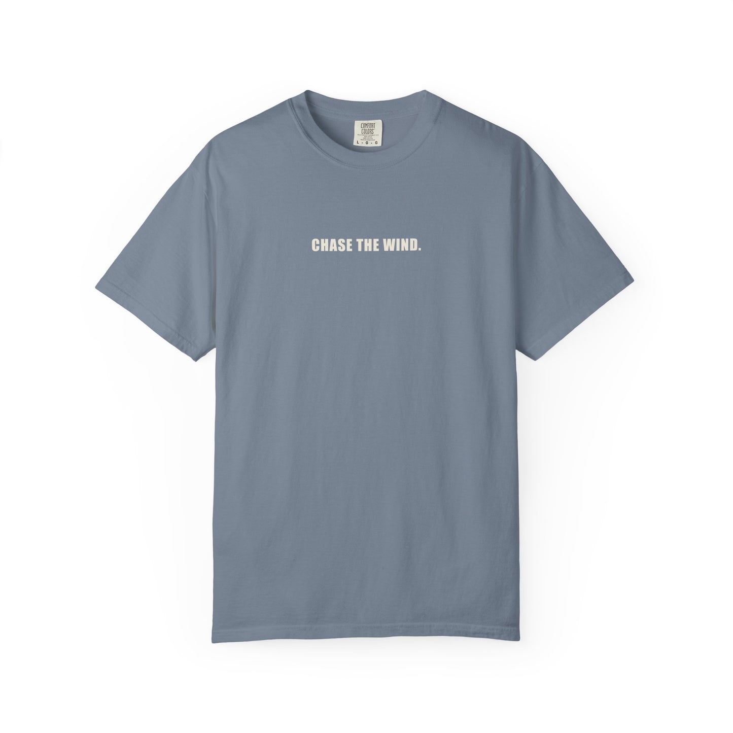 The Chase Tee — CHASE THE WIND. chest line, H monogram at the back collar, garment-dyed cotton