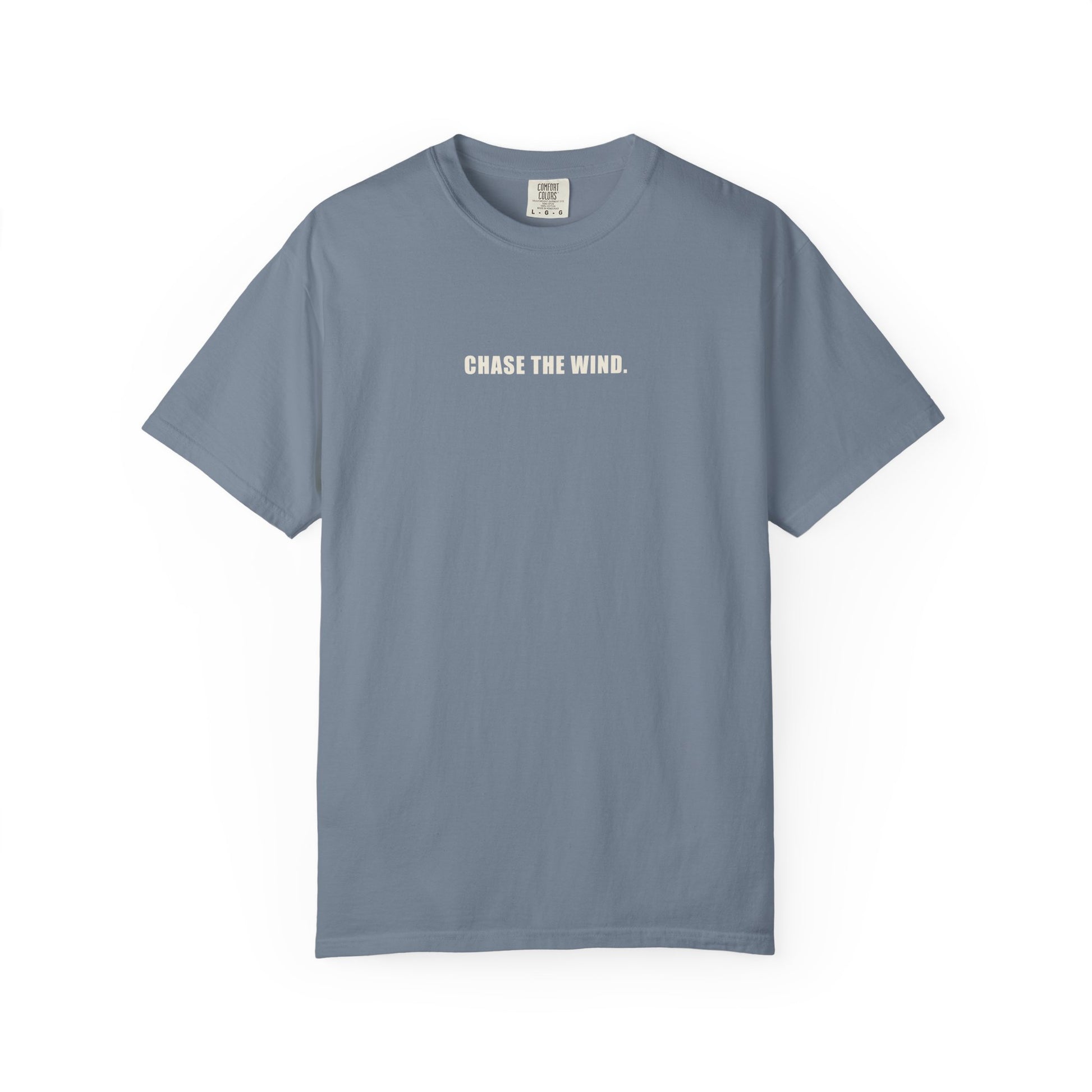 The Chase Tee — CHASE THE WIND. chest line, H monogram at the back collar, garment-dyed cotton