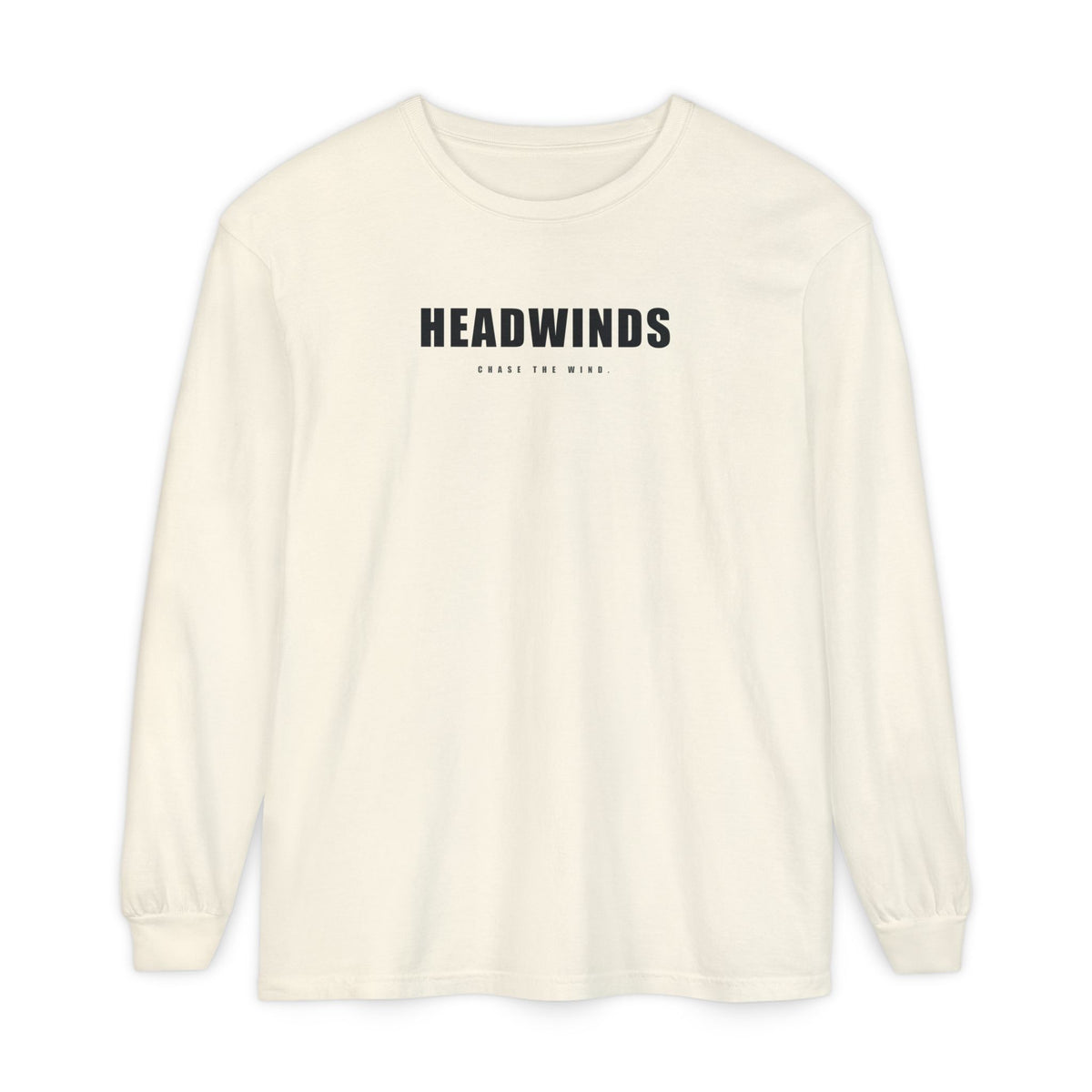 The Second Sunrise garment-dyed long sleeve - HEADWINDS front, definition back print