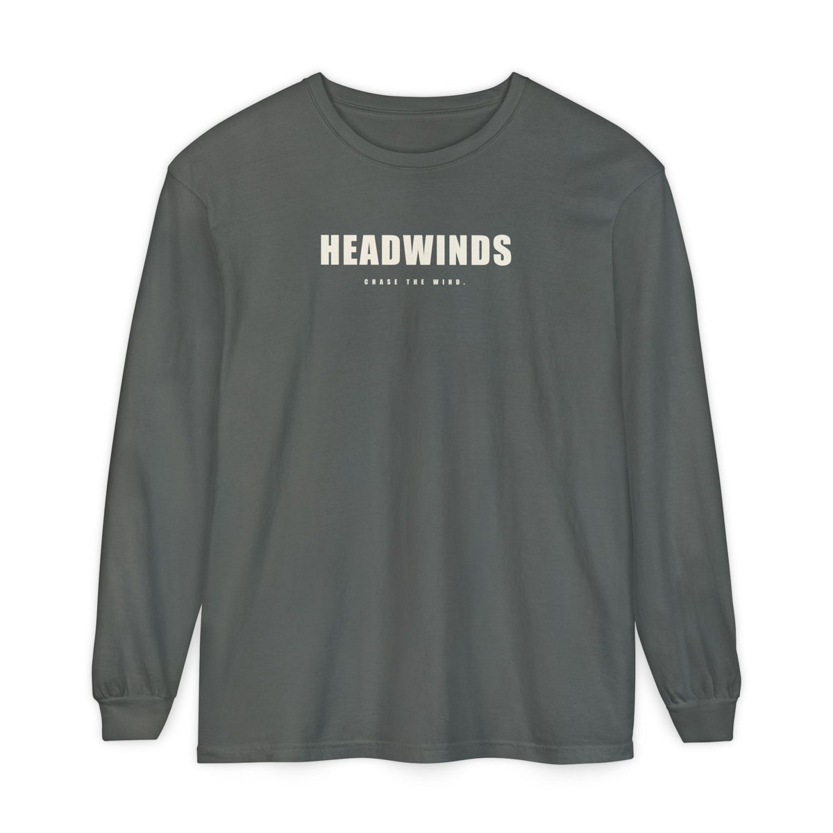 The Second Sunrise garment-dyed long sleeve - HEADWINDS front, definition back print