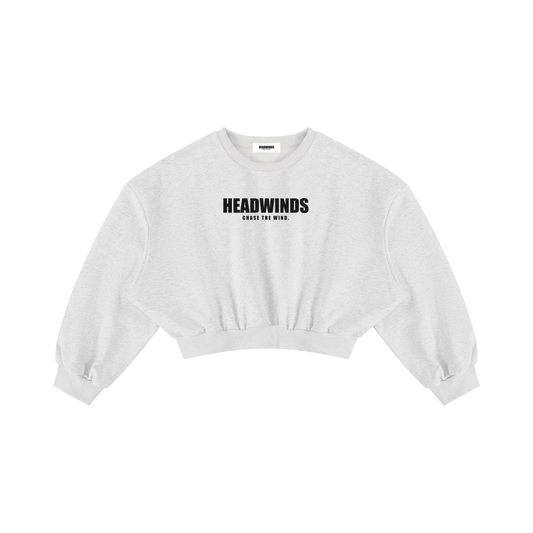 The Golden Hour Crop - women’s boxy cropped crewneck in heathered knit with ink HEADWINDS lockup