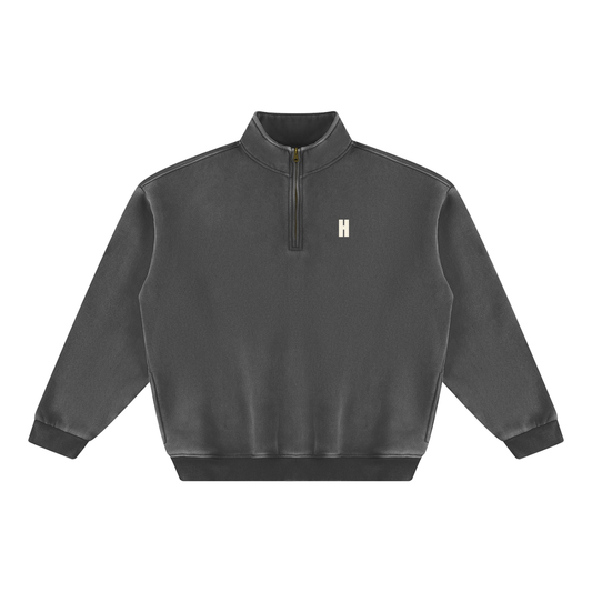 The Alpine Start Quarter Zip - vintage washed fleece with stand collar and Headwinds H at the left chest