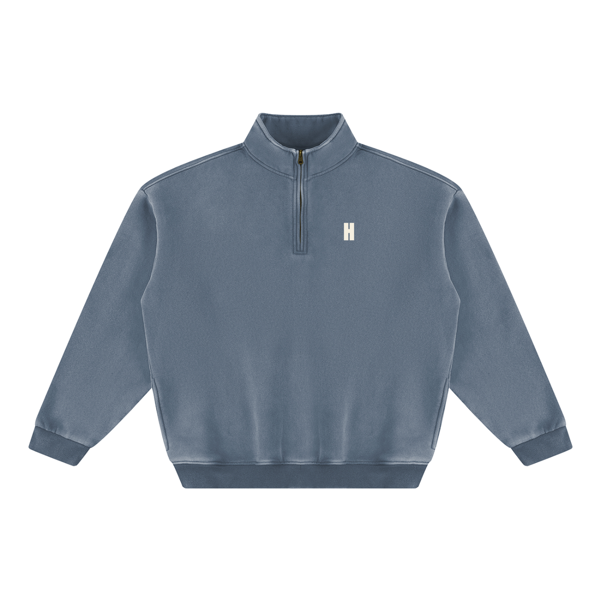 The Alpine Start Quarter Zip - vintage washed fleece with stand collar and Headwinds H at the left chest