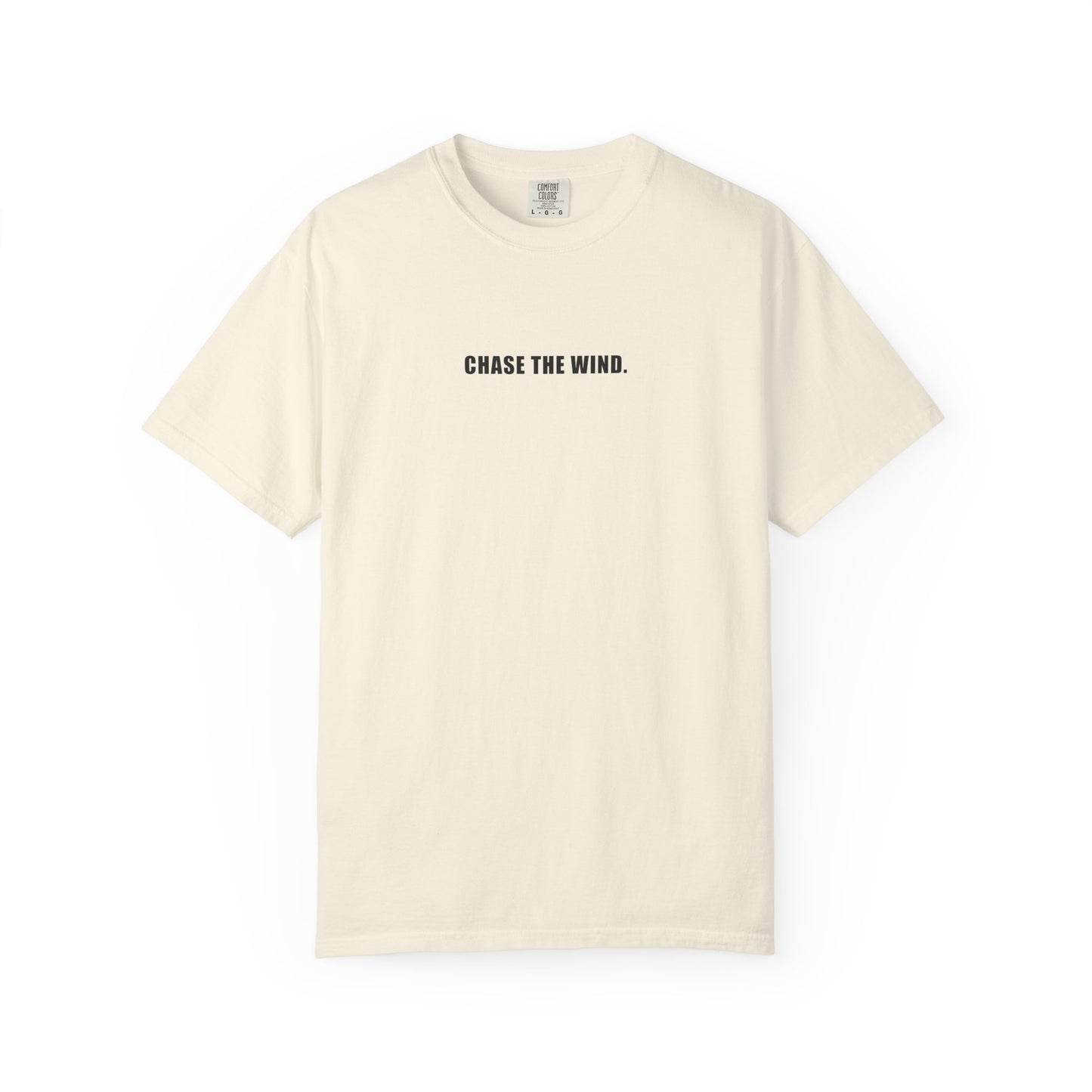 The Chase Tee — CHASE THE WIND. chest line, H monogram at the back collar, garment-dyed cotton