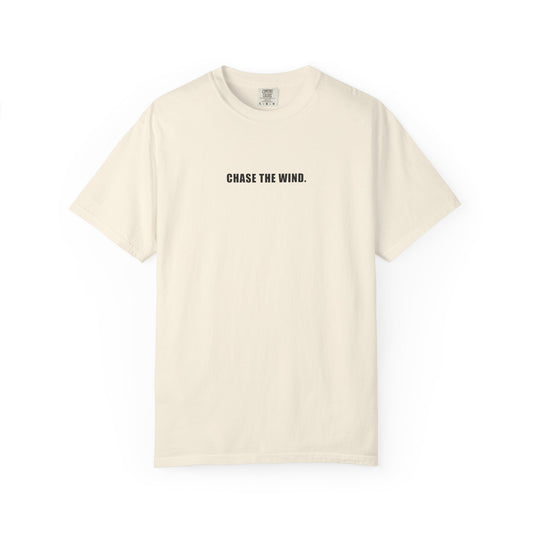 The Chase Tee — CHASE THE WIND. chest line, H monogram at the back collar, garment-dyed cotton