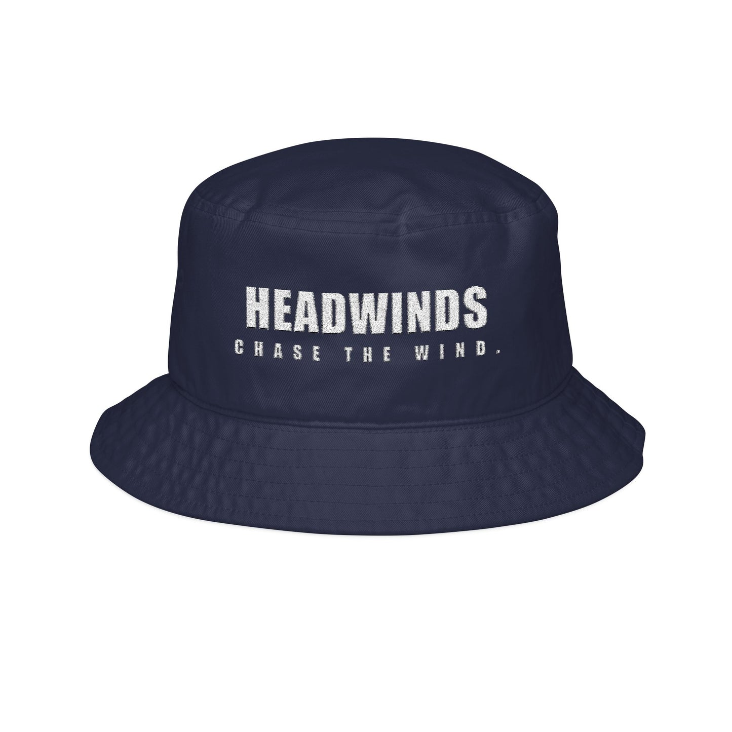 The Switchback Bucket in Navy — 100% cotton twill bucket hat, embroidered HEADWINDS front