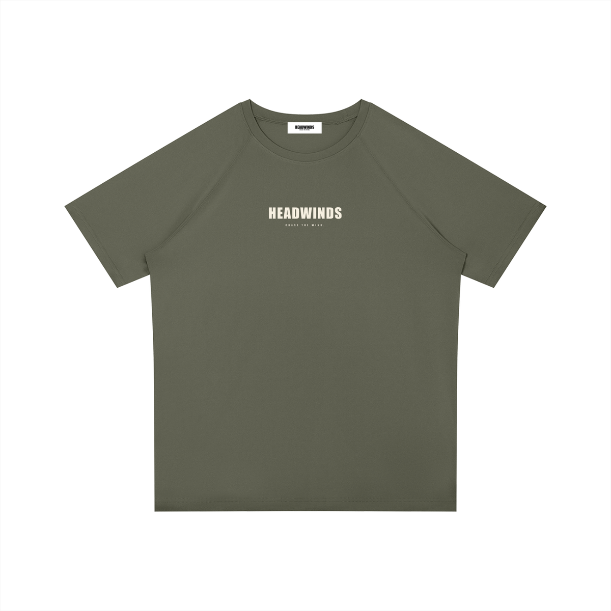 The Interval Tee - performance running t-shirt with raglan sleeves and cream HEADWINDS lockup