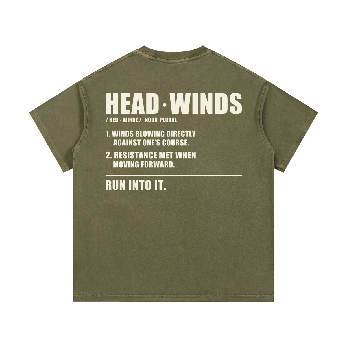 The Definition Tee - vintage washed cotton with the HEAD WINDS definition print across the back