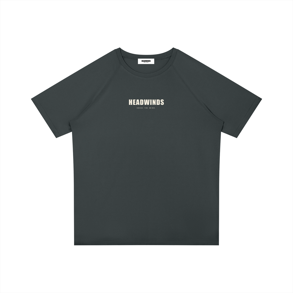 The Interval Tee - performance running t-shirt with raglan sleeves and cream HEADWINDS lockup