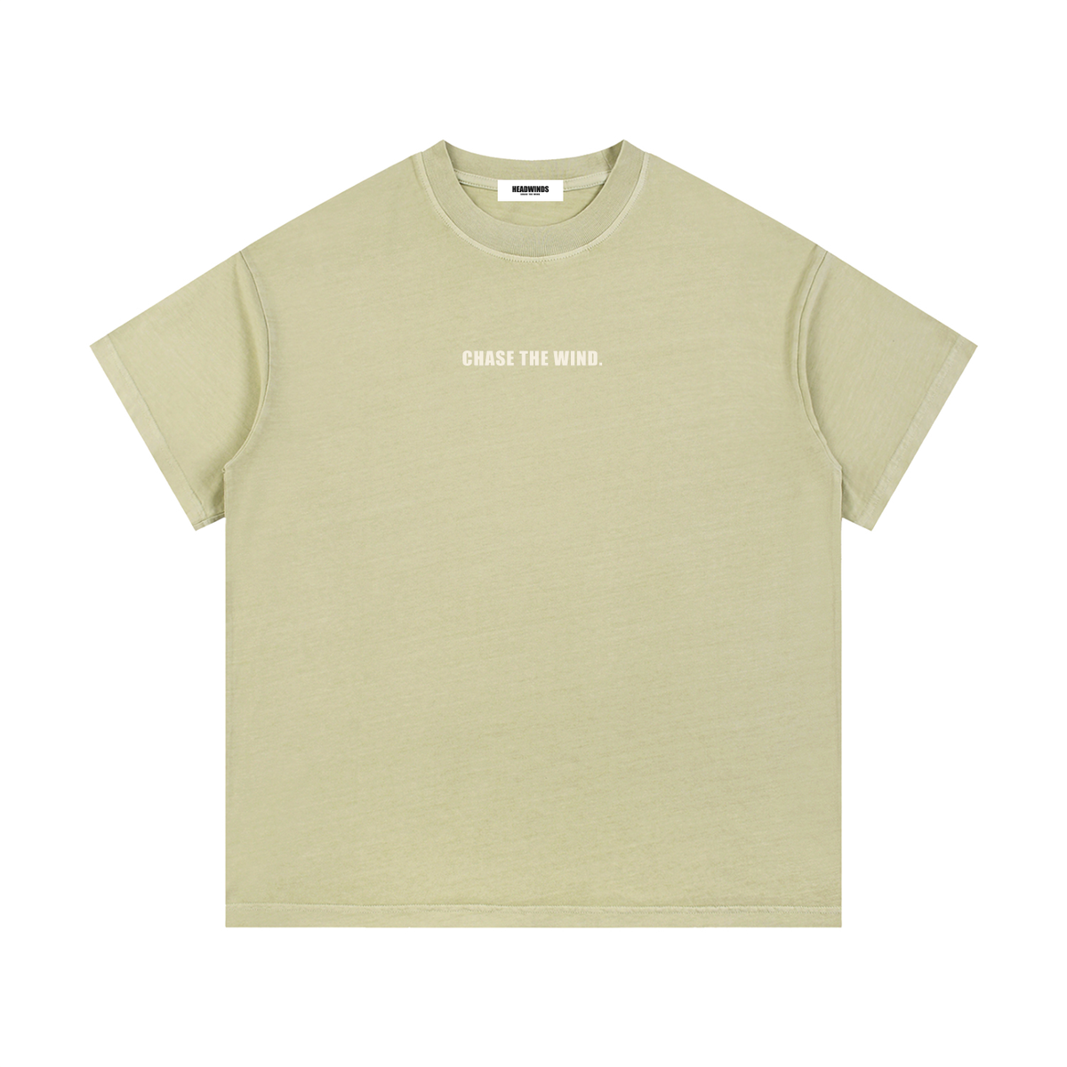 The Chase Tee - vintage washed cotton with CHASE THE WIND across the chest and the H at the back collar