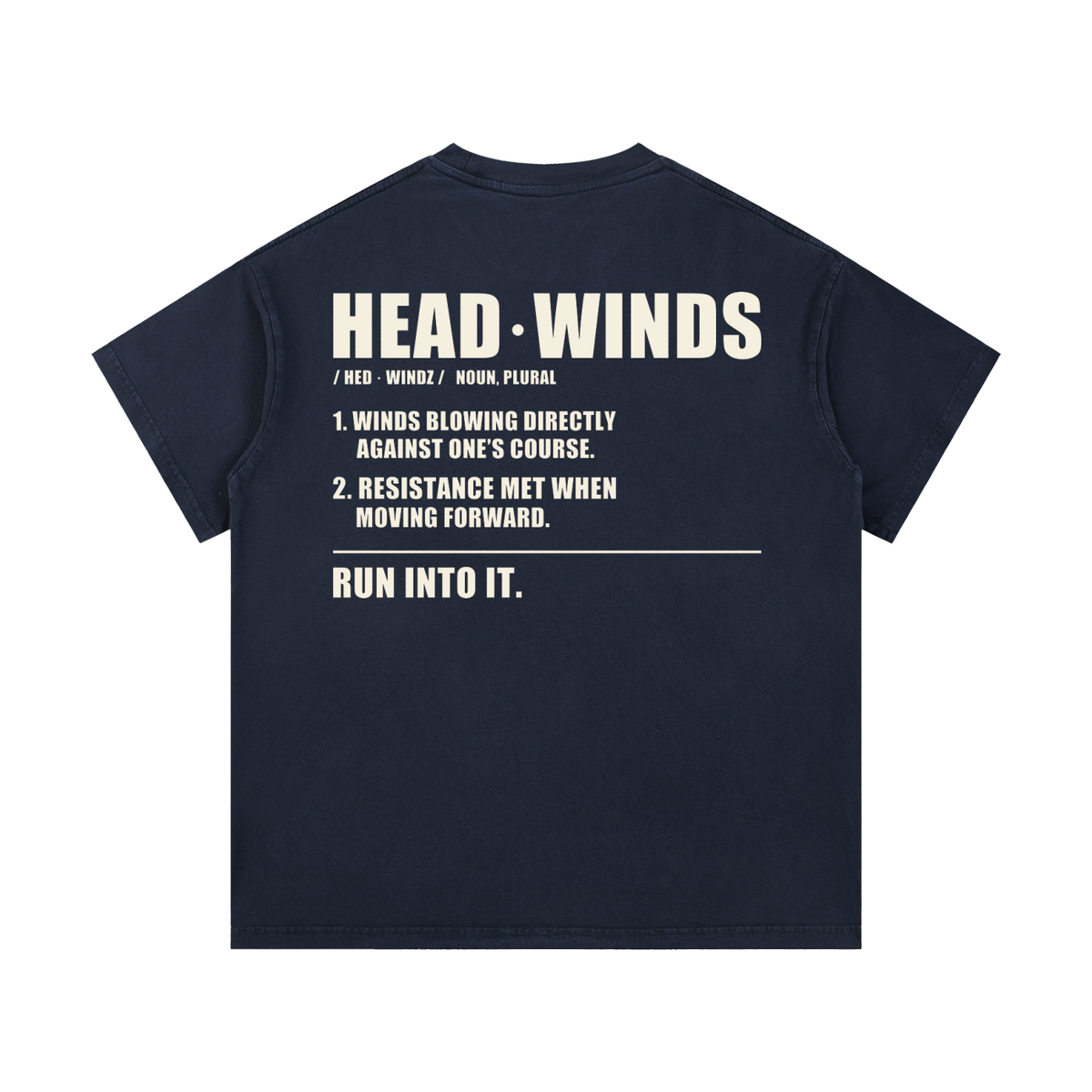 The Definition Tee - vintage washed cotton with the HEAD WINDS definition print across the back