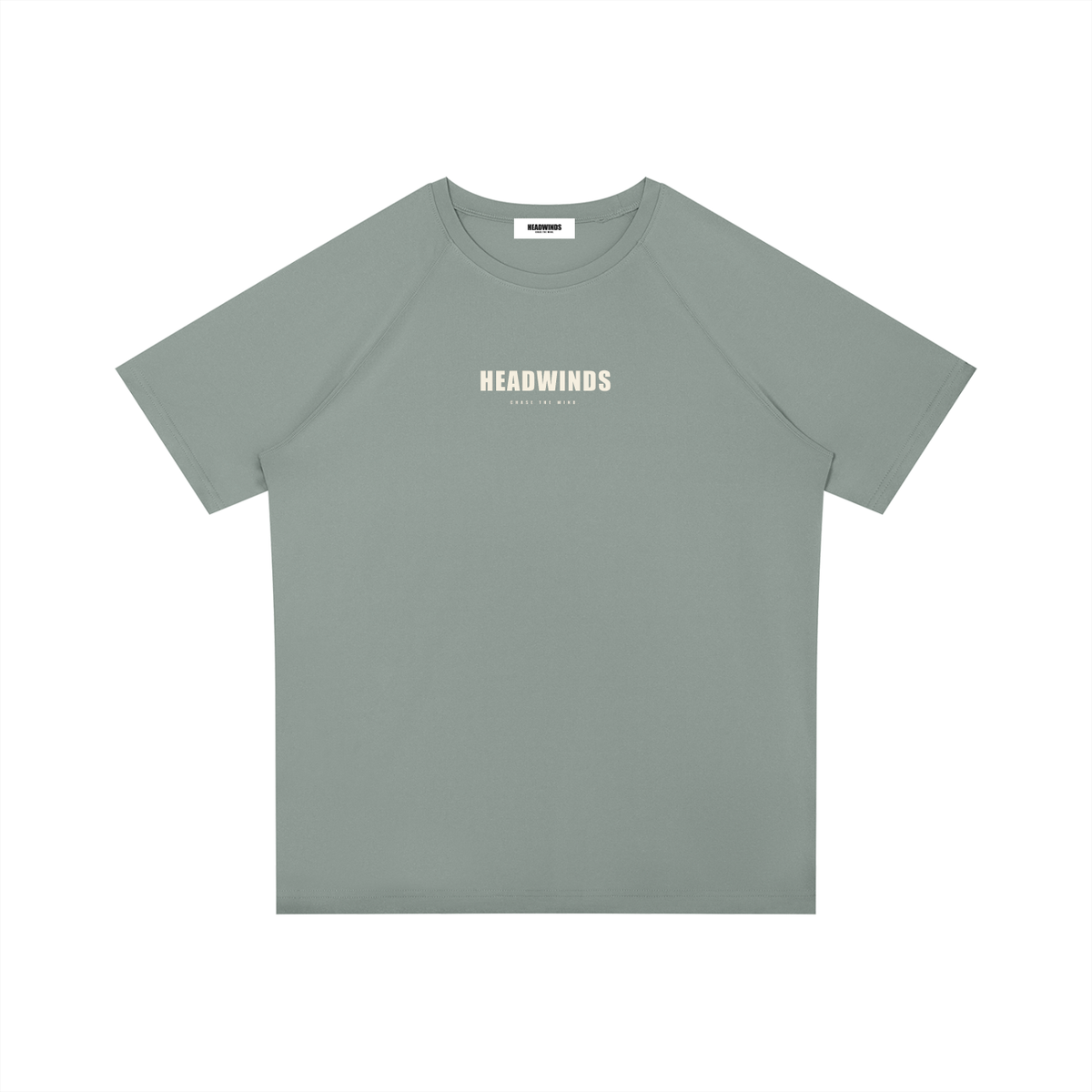The Interval Tee - performance running t-shirt with raglan sleeves and cream HEADWINDS lockup
