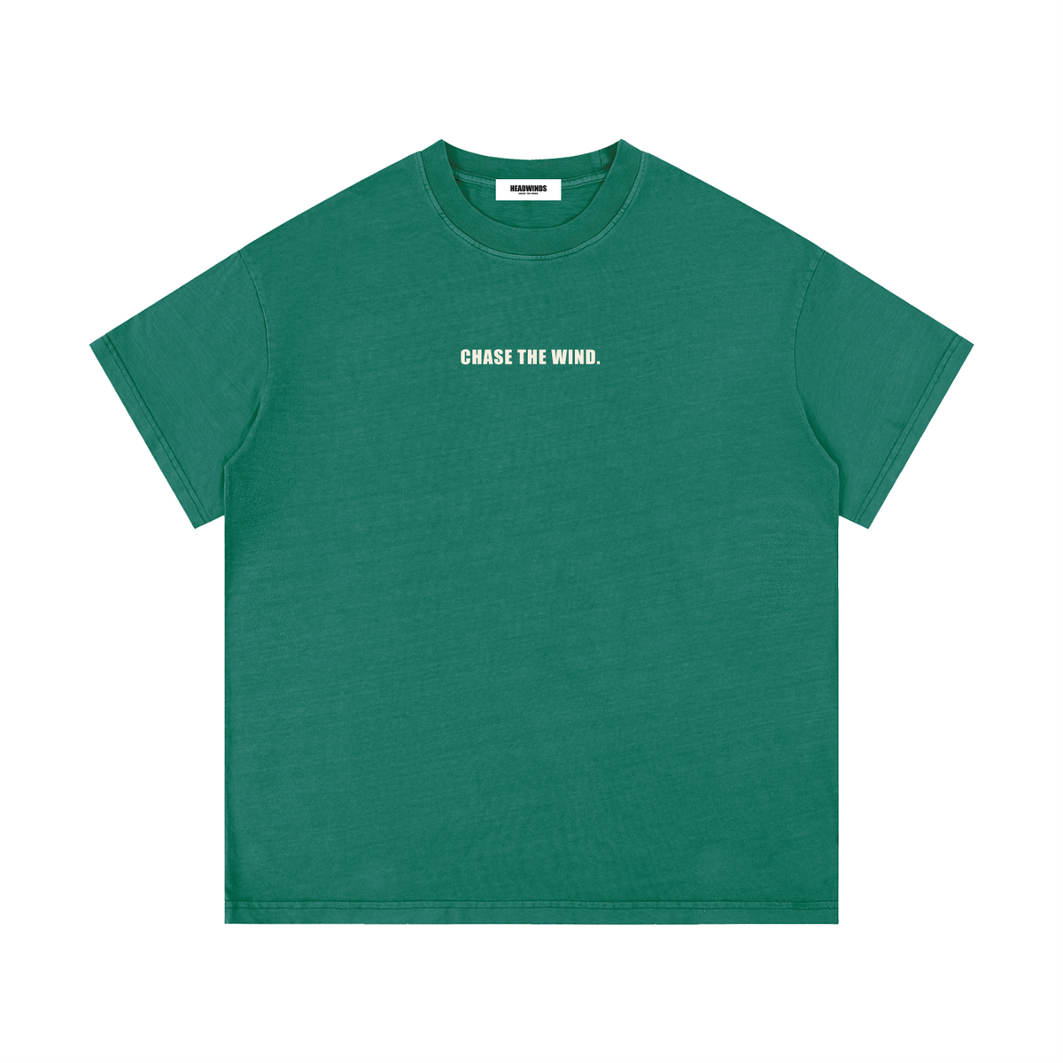 The Chase Tee - vintage washed cotton with CHASE THE WIND across the chest and the H at the back collar