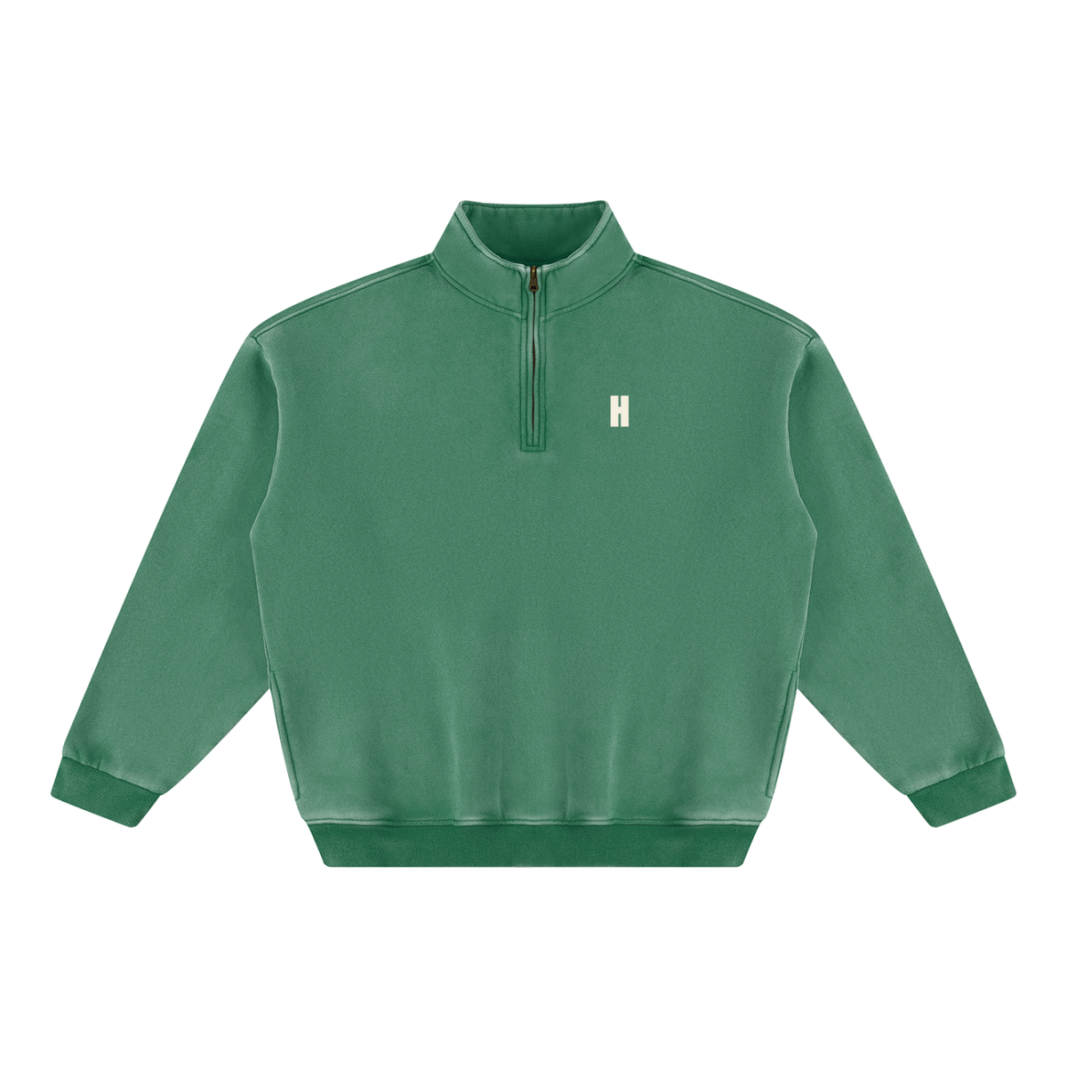 The Alpine Start Quarter Zip - vintage washed fleece with stand collar and Headwinds H at the left chest